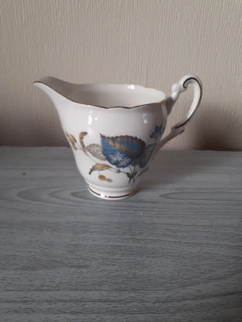 REGENCY English Bone China Milk Jug Blue Leaf Pattern