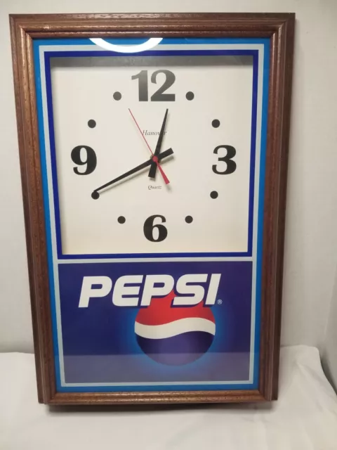 Pepsi Wall Clock Vintage Hanover Quartz Battery Wood Frame Works Perfect