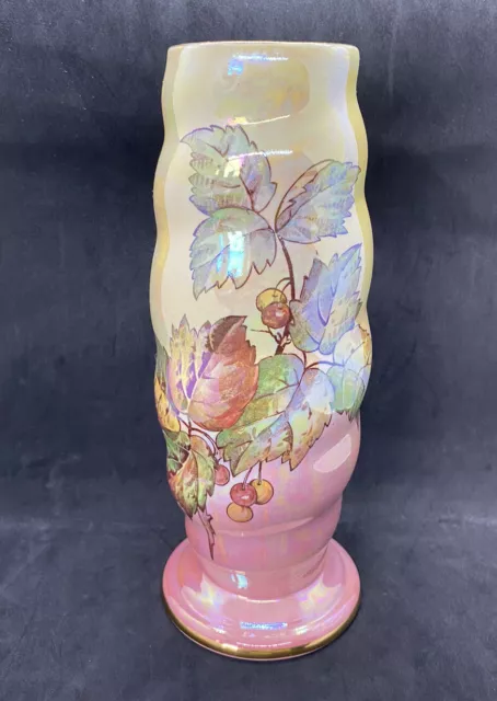Royal Winton Grimwades - Lustre Vase pink yellow - leaves and berrys 24.5cm (b7)