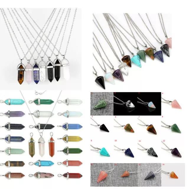 Hexagonal Prism Natural Quartz Crystal Chakra Healing Point Pendant Necklace🎄