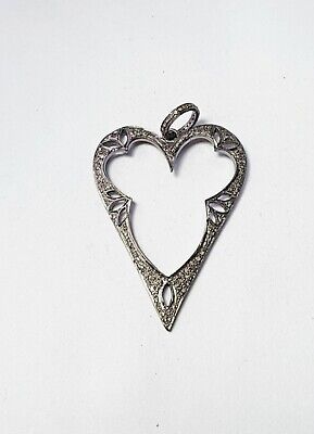Aspect Ancien Forme Coeur Pendentif Diamant 925 Argent Fait à la Main Bijoux