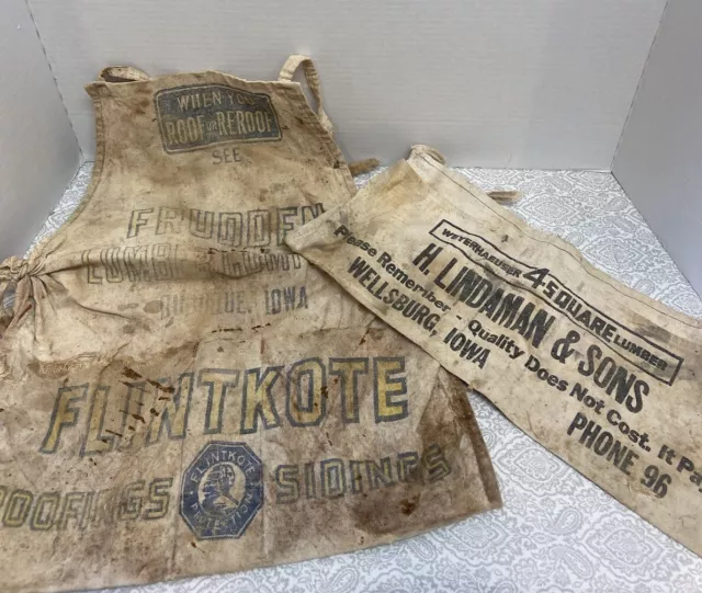 Vintage Lumber Company Advertising Apron Used Worn As Is Canvas lot 2 pcs