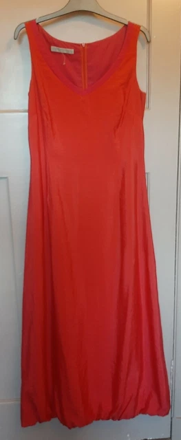KALIKO Softwear red pink silk blend sleeveless bubble hem long maxi dress UK 10