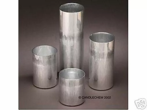 CANDLE MOLDS 36 ALUMINUM ROUND PILLAR SEAMLESS W/WICK HOLE CONCAVE BOTTOM