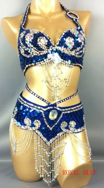 Professional Performance Belly Dance hip scarf Costumes Bra&Belt Set India S/M/L