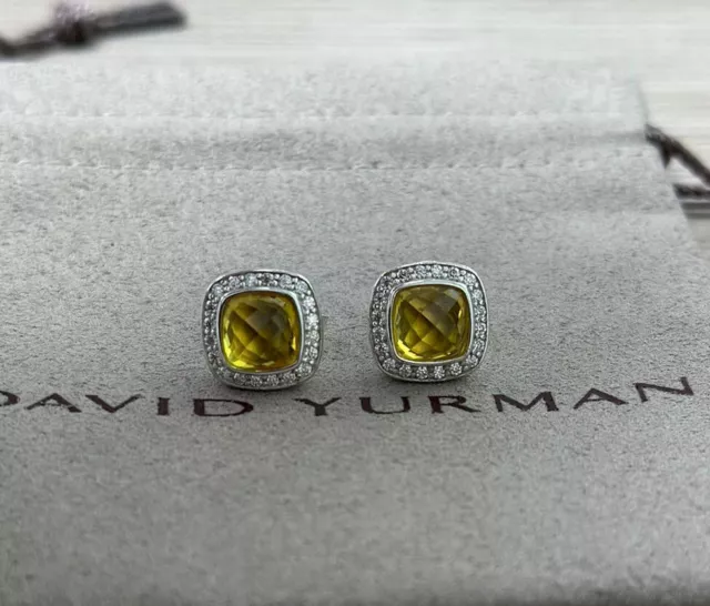 DAVID YURMAN STERLING Silver 7mm Albion Lemon Citrine Diamonds Stud ...