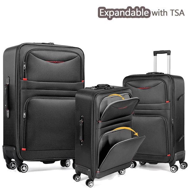 3 Piece Luggage Set Expandable Softshell Suitcase Spinner Trolley with TSA Lock