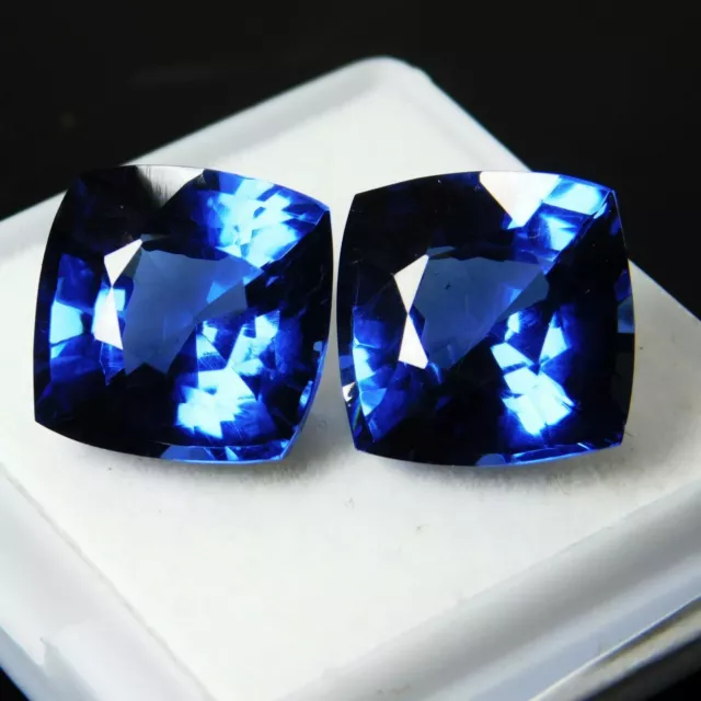 NATURAL Blue Tanzanite  SQUARE Cushion Shape 16 Ct CERTIFIED Loose Gemstone Pair