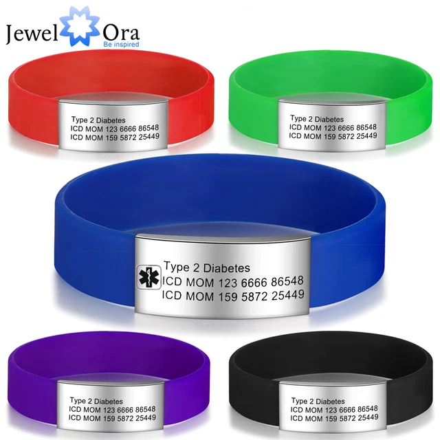 Brazalete de silicona personalizado alerta médica identificación de identificación para adultos