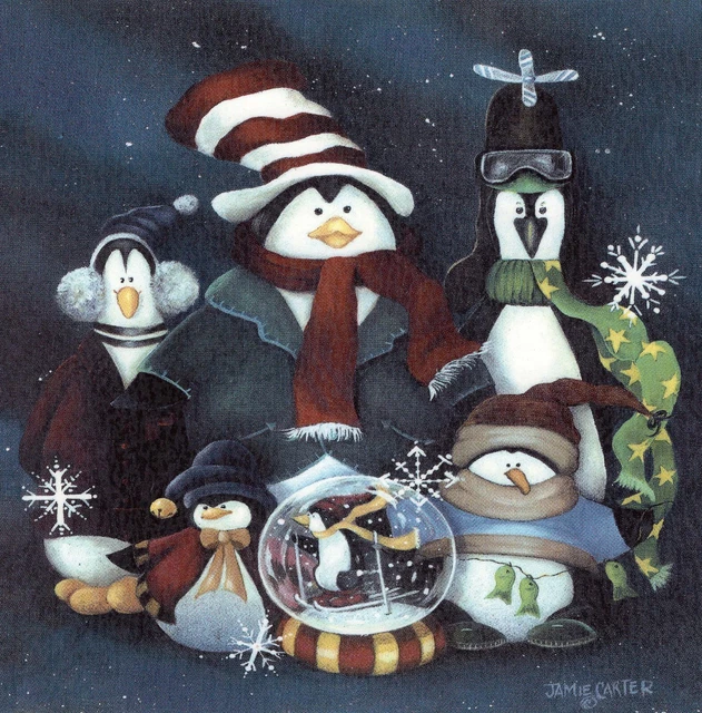 Calcomanía de cerámica tobogán acuático Christmas Art Deco Penguin Group 1 pieza 6"" X 6"" buey