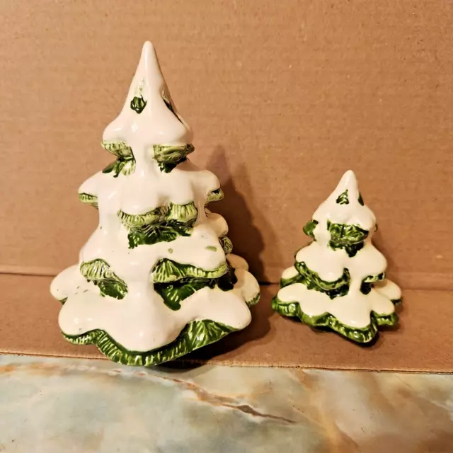 Vintage Set of 2 Fitz and Floyd Ceramic FF Christmas Trees