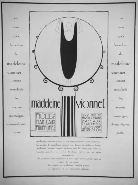 Publicité Presse 1922 Madeleine Vionnet Thayaht Publicite Ancienne Haute Couture