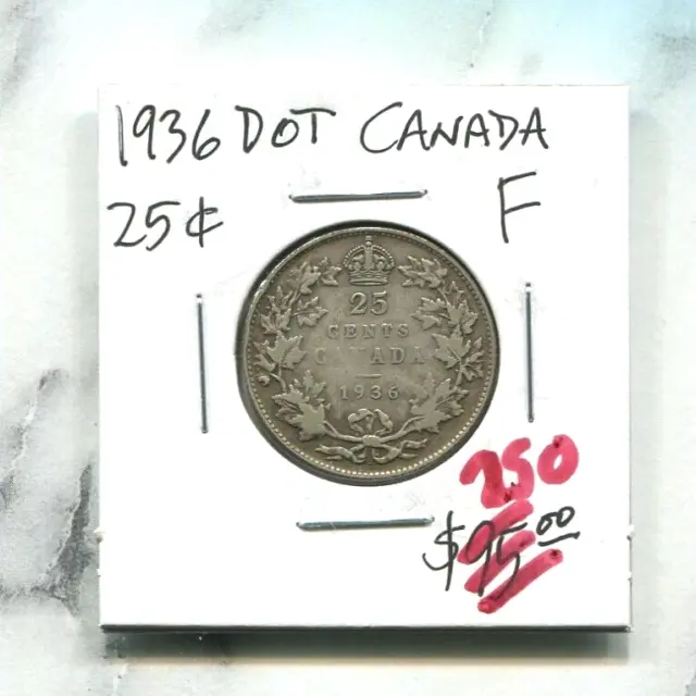 CANADA - BEAUTIFUL HISTORICAL GEORGE V SILVER 25 CENTS, 1936 DOT,  KM#24a