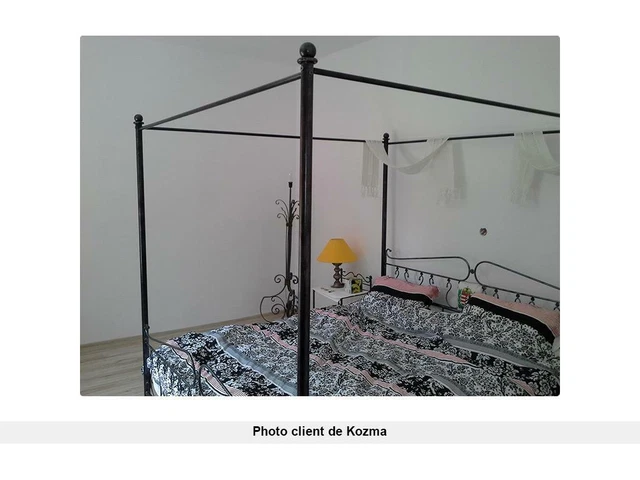 Ensemble lit à baldaquin 180 x 200 cm + 2 tables de chevet - Métal façon fer for 4