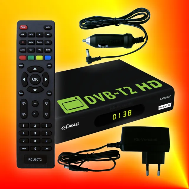 Comag SL60T2 H.265 HEVC DVB-T2 HD freenet TV Receiver 12V 230V + Auto KFZ-Kabel