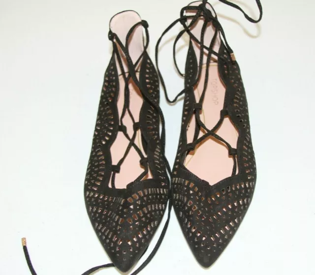 *B New Nordstom Topshop Black 'N Fase Laser' Ghillie Flat   Sz 6.5 3