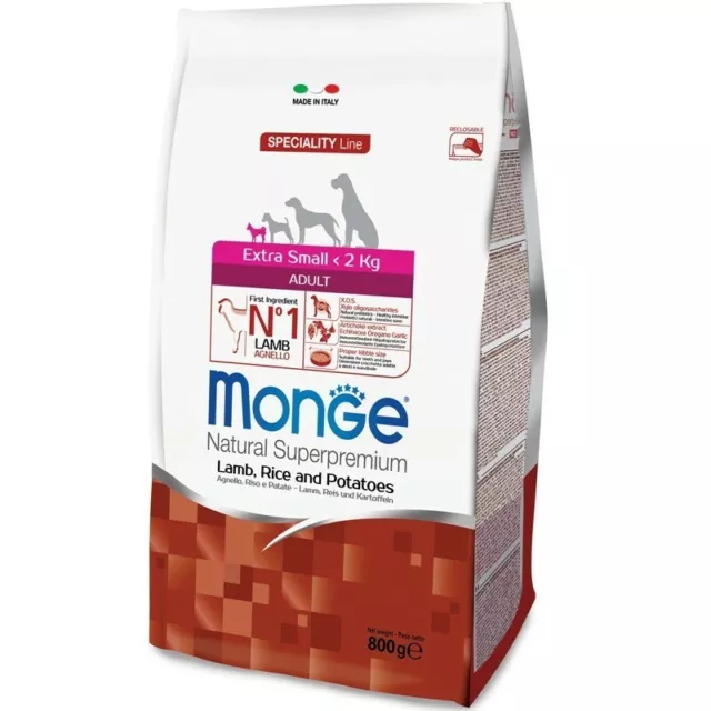 MONGE extra small adult lamb and rice dry food 800g