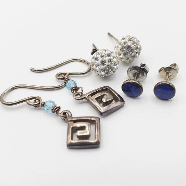 925 Sterling Silver Lapis Glass Earring LOT