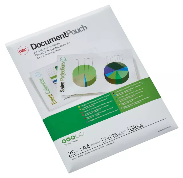 GBC Laminating Pouches Premium Quality 250 Micron A4 (Pack of 25) 2 x 125 Docume