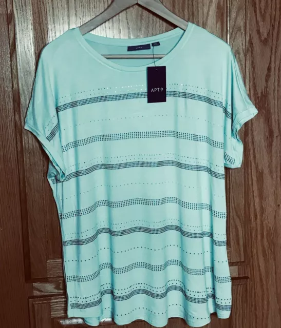 NWT Apt. 9  Women's XL Stretchy Top Mint Green with Bling Stripes