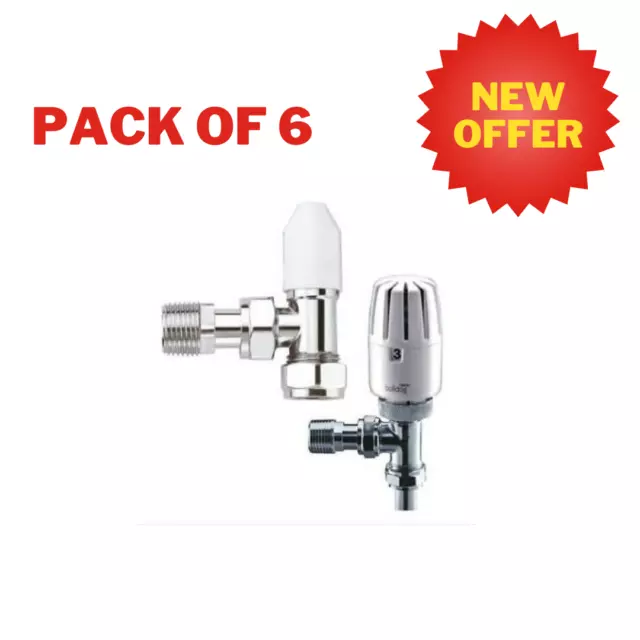 Pegler Bulldog 15mm Angled TRV Thermostatic Radiator Valve &Lockshield Pack of 6