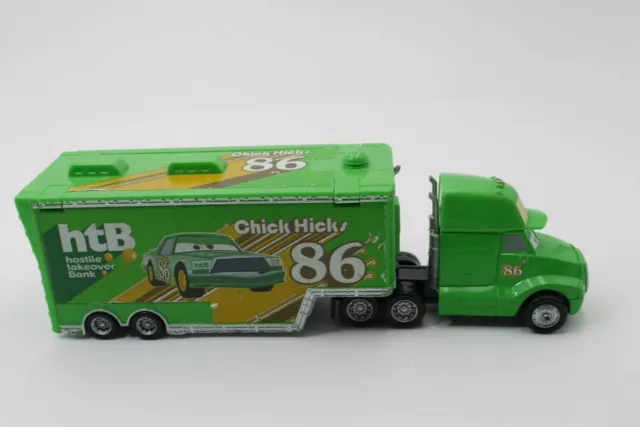 2015 Disney Pixar CARS CHICK HICKS HAULER 1:55 CAMION SEMI-REMORQUE #86 9"