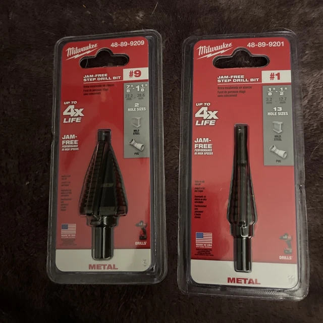 Milwaukee 48-89-9201 Step Drill Bit And Number 48-89-9209 Both Bits Pictured