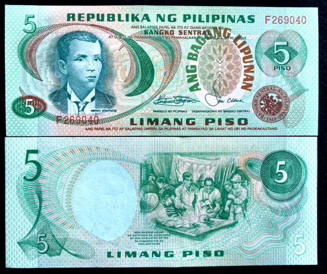 Philippines 5 Piso 1969 Banknote World Paper Money UNC Currency Bill Note