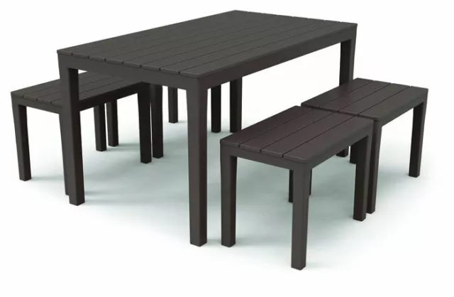 Large Garden Patio Dining Table & 4 Benches Outdoor Weatherproof Furniture Set