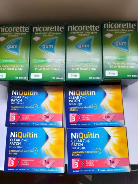 4 weeks Packs of NiQuitin Clear Patch 7mg 28 pieces &4 box Nicorrette 2mg ,420pc
