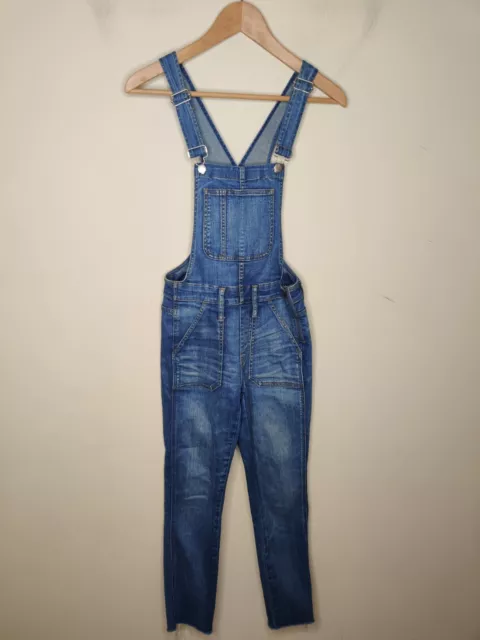 Madewell Overalls Size XS Skinny Blue Stretch Denim Side Zip Fray Hem Farmer