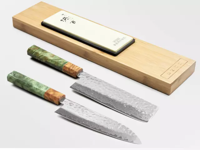 COLTELLI Nakiri da 16,5 cm e Santoku da 17 cm + kit di affilatura