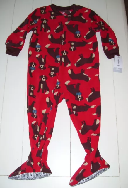 Boys Carter's Red Saint Bernard Fleece Blanket Sleeper Footed Pajamas Sz 24M