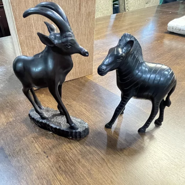 Hand Carved Ebony Wood African Zebra and Antílope Statue Figurine Folk Art