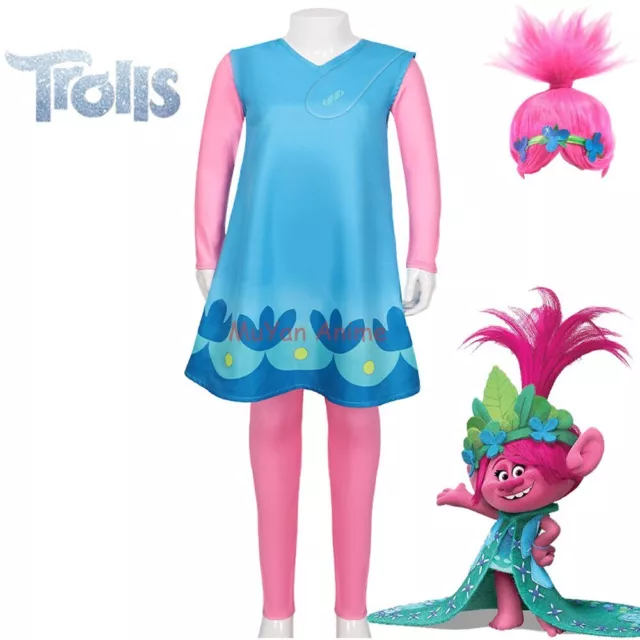 Trolls 3 Cosplay Costumes Poppy Dress Girls Trolls Poppy Costume Kids Dress Wig