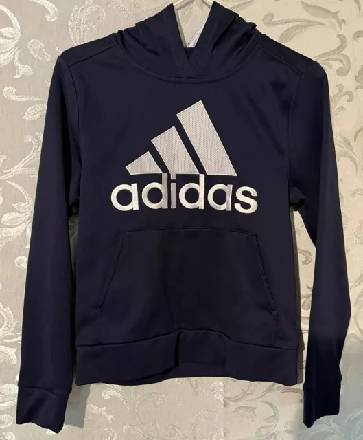 Adidas Unisex Boys Girls athletic Hooded Pullover Small 8 navy white C75