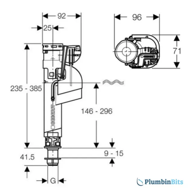 Geberit IMPULS360 1/2" BSP Bottom Inlet Fill Adjustable Float Valve 281.206.00.1 2