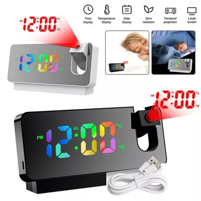 1pc Projection Alarm Clock Colorful USB Plug In DC 5V/0.5A LED Screen Plastic