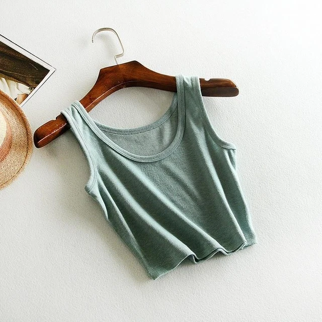 Donna Top Corto senza Maniche U Canotta Gilet Tubo Top
