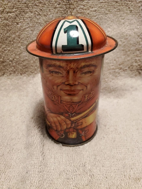 FIREMAN CAP TINS Decorative Tin Can Shaped With Hat Lid Made In