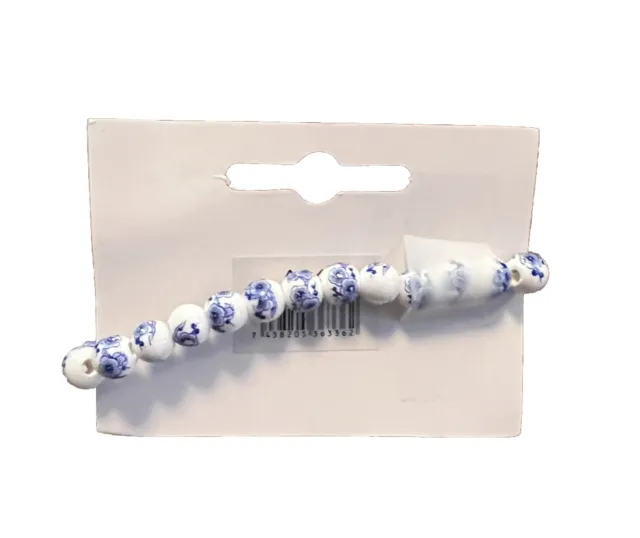 NEW Heinen Delfts Blauw Blue and White Floral Ceramic Beads Bracelet - Holland 2