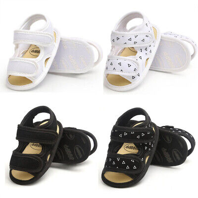 Baby Boys Girls Soft Sole Sandals Trainer Crib Shoes Sandals Flats Black,White