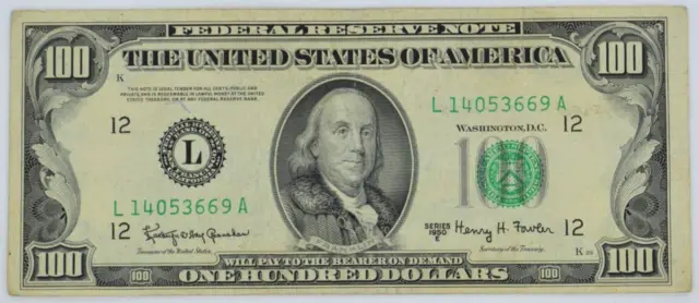Series 1950-E $100 Federal Reserve Note FR.2162-L San Francisco
