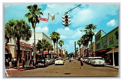 Fort Pierce FL Business Section Main Street View Chrome Postcard Posted 1956