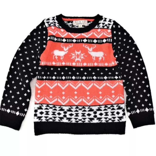 Pink Republic Fair Isle Winter Christmas Ugly Sweater Snowflake Red Black M 5-6