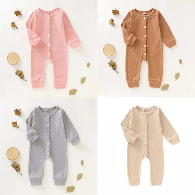 Jumpsuit Clothes Solid Baby Girl Boy Newborn Infant Romper Outfits Long Sleeve