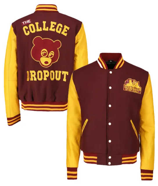 Men Vintage College Dropout Baseball Letterman Chenile Embroidery Varsity Jacket