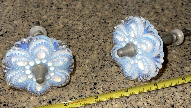 Pair Antique Opalescent Boston Sandwich Glass Curtain Tie Back Tiny Org Hardware
