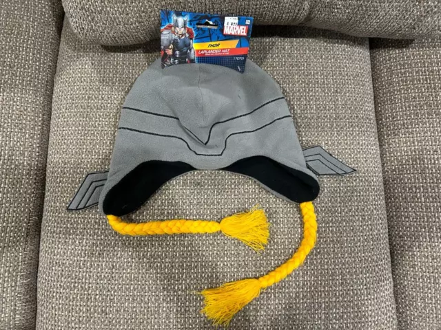 Marvel Kids Thor Peruvian Laplander Hat Children | One Size Gray & Yellow