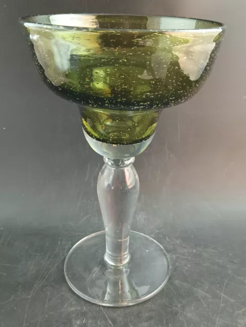 Hand Blown Artland Iris Sage Green Margarita Glasses Bubble Glass, 7.5" Tall